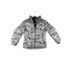 Gerry Puffer Jacket Girls Small 7/8 Gray Camouflage Logo Full Zip Outdoor Winter