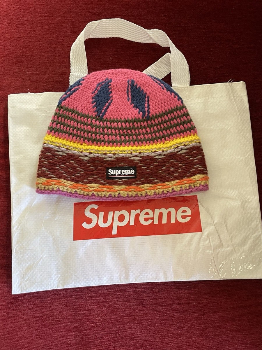 Supreme FW25 Acrylic Diamond Woven Logo Label Beanie Pink One Size