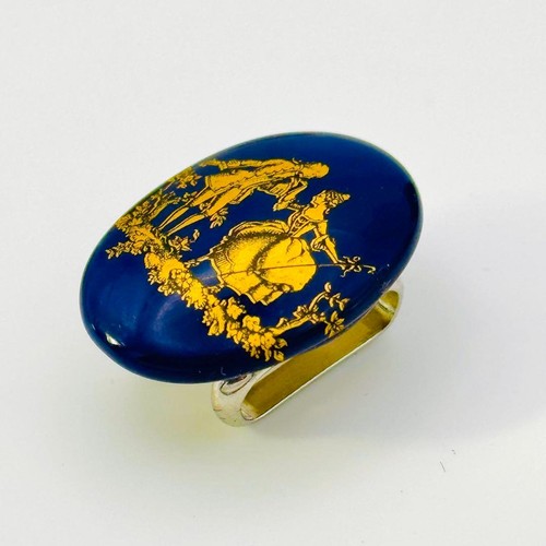 Limoges Castle 22K Gold Porcelain Jewelry 3-Piece Set Boxed Blue/Gold - Picture 10 of 14