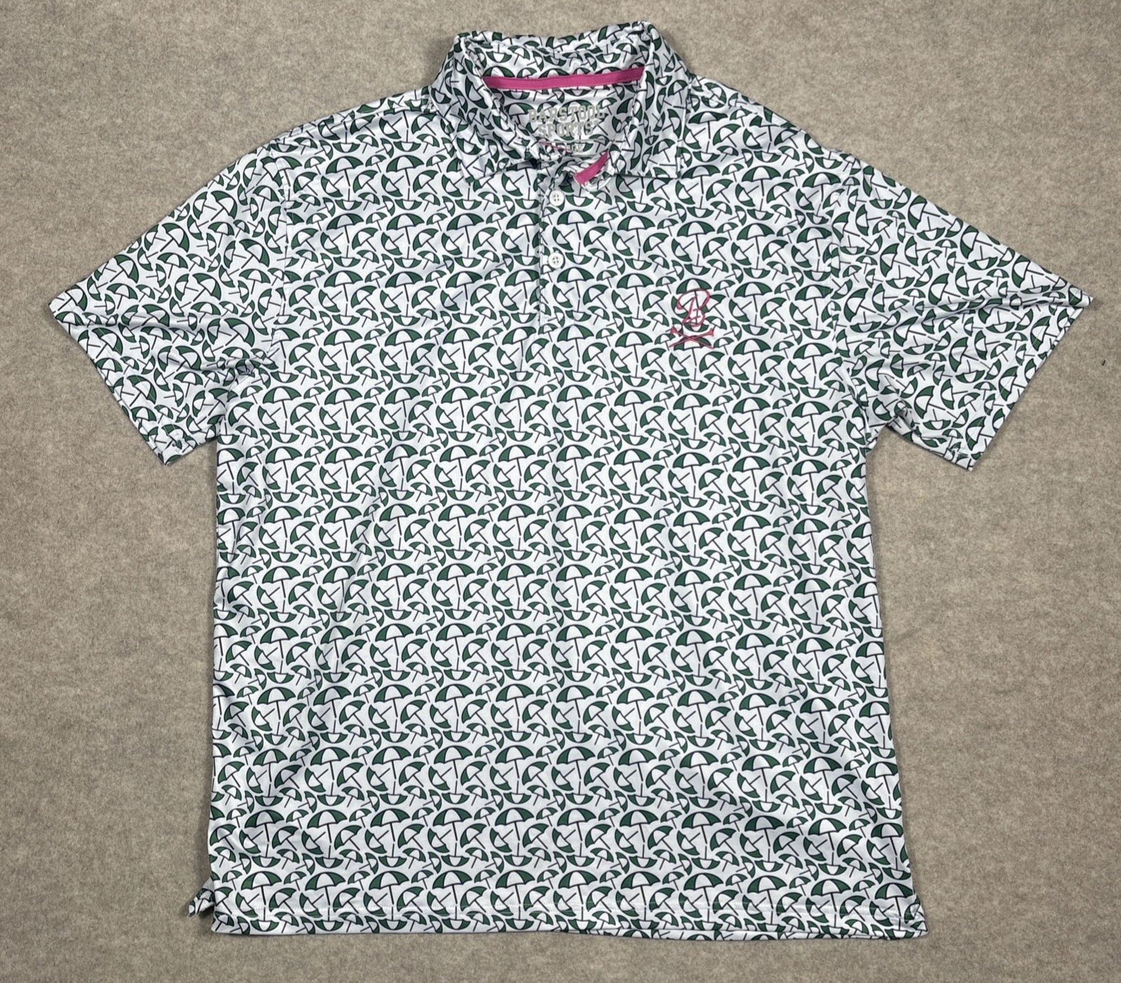 Barstool Sports Polo Shirt Mens Large White Green Umbrellas Golf Short Sleeve