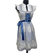 New Medium Oktoberfest Powder Blue Lace Dirndl Dress Bavarian German Trachten