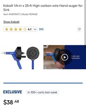 25ft Handheld Kobalt Drain Snake Machine