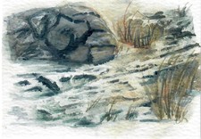 Aceo "FROZEN WINTER CREEK" Akwarela Sztuka śpiewana i datowana PRZECENIONA