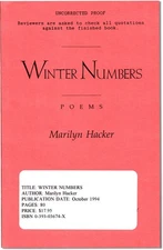 Marilyn Hacker / WINTER NUMBERS Uncorrected Proof 1st 1994