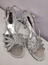 Nina New York Bobbie Silver Dress Sandals Heels Rhinestone Size 8.5M