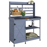 Potting Bench Table Wooden Outdoor w Sink Water Tap Gray 845-941V00GY Outsunny