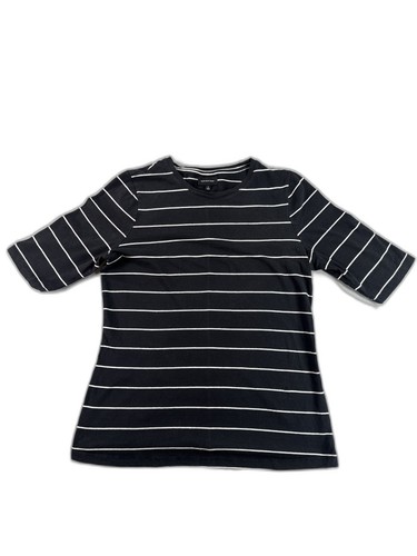 WHO WHAT WEAR Striped Tee Womens S Black Cotton Crewneck Short Sleeve Slim Fit