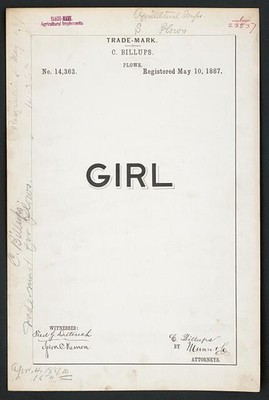 Norfolk VA 1887 C. Billups Girl Plows Trademark Agricultural Implements
