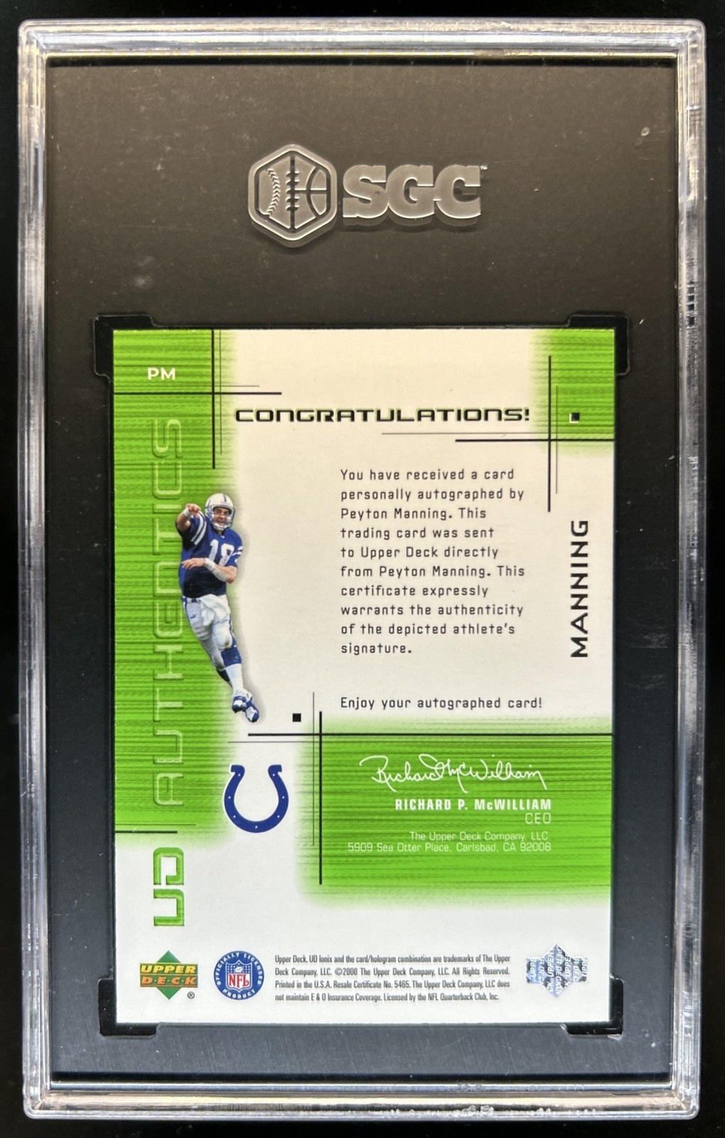 2000 Upper Deck Ionix Peyton Manning UD Authentics Green Auto #/25 Colts SGC 7 view 2