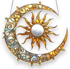 Sun Moon Suncatcher 8in Faux Stained Glass Window Hanging Celestial Decor