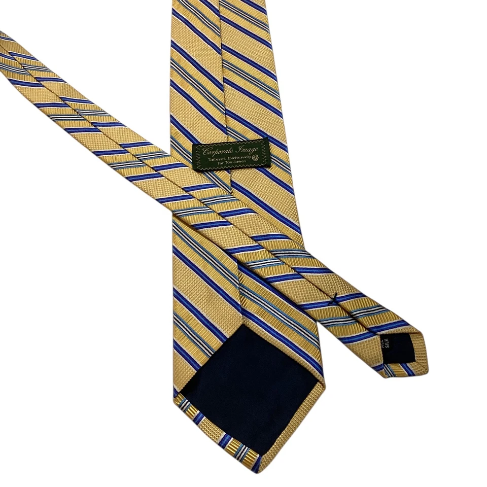 IMAGEM CORPORATIVA Tom James Gravata Masculina de Seda Designer dos EUA Listrada Amarela/Azul Excelente Estado Usado - Imagem 3 de 3