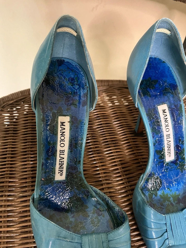 Tacones de aguja Manolo Blahnik azul punta abierta talla 35 Foto 4 de 4