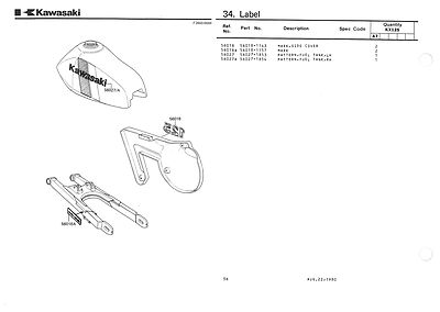 KAWASAKI Parts Manual KX125 KX125-A7 1981 VMX Replacement Spares