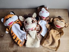 Melissa Doug 4 Soft Animal Hand Puppets tiger Giraffe monkey Horse 9 Inch