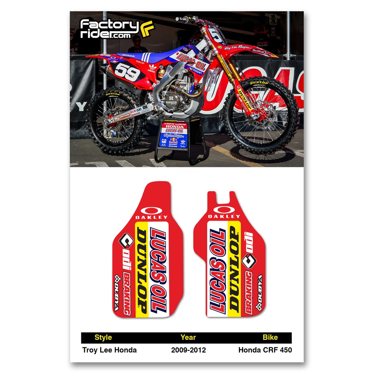 2009-2012 Honda CRF 450 TLD Fork Guards dirt bike graphics by