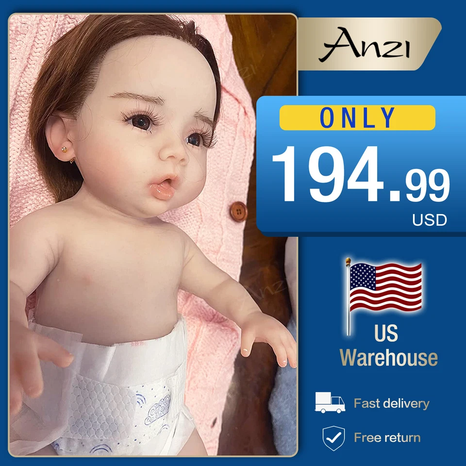 Anzi 18inch 100% Full Body Silicone Reborn Baby Girl Doll Lifelike Newborn Baby