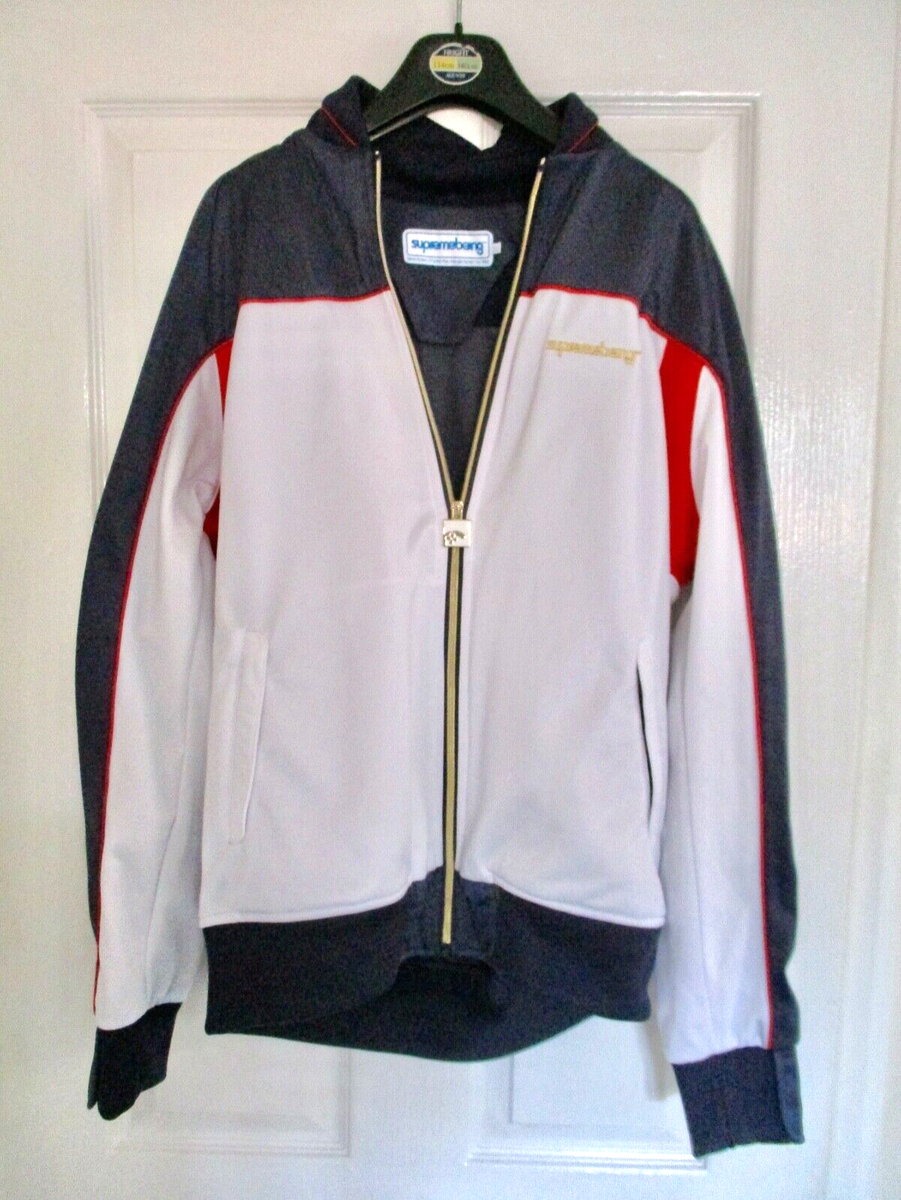 Supremebeing large jacket zip pockets, white navy