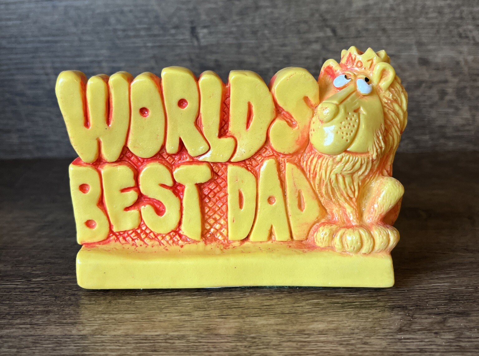 WORLDS BEST DAD Lion Figure Retro Kitschy Russ Berrie & Co USA Made Fathers Day
