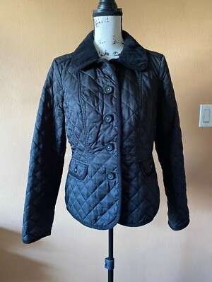 Boden Black Quilted Corduroy Collar Cotton Lined Button Front