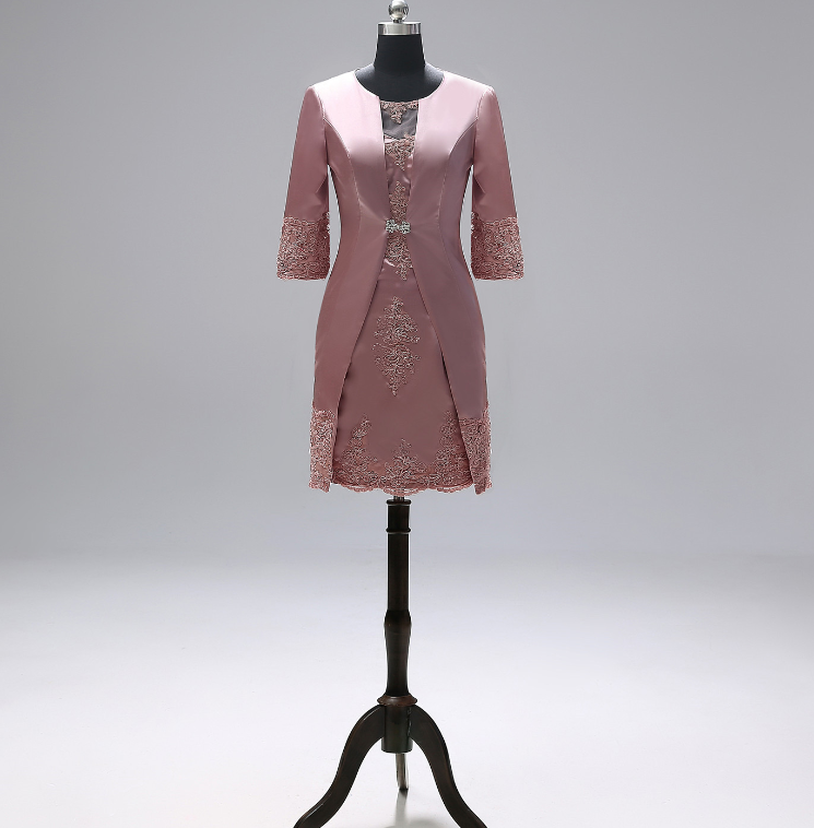 2PC Womens Lace Suit Dresses Silk Formal Wedding Evening Gowns Pink US