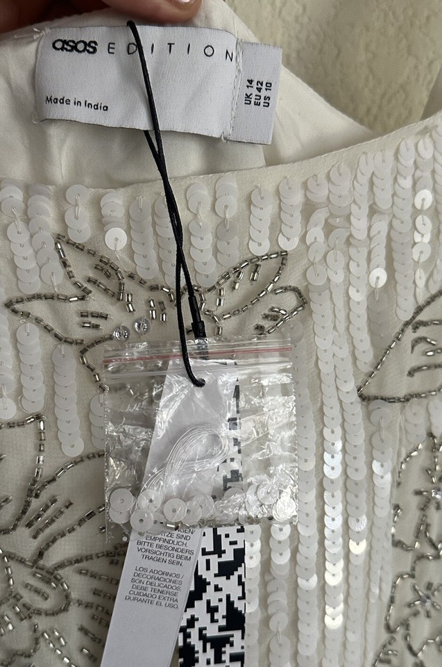 ASOS EDITION floral sequin and bead mini dress with faux feather hem in