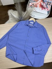Yves Saint Laurent YSL Pour Homme Blue Shirt Mens Size 44 17.5 Long Sleeve Logo