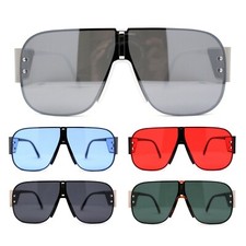 Mens Oversize Racer Metal Rim Shield Large Sunglasses