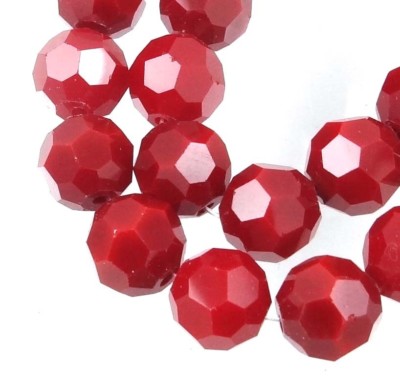 9mm Faceted Glass Crystal Opaque Red Round Beads (20 pcs)