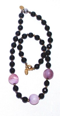 Edelstein Collier Elisabeth Naeem  Obsidian Rosenquarz  Kette Magnetverschl     