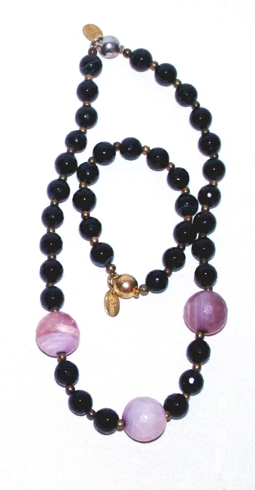 Edelstein Collier Elisabeth Naeem  Obsidian Rosenquarz  Kette Magnetverschl     