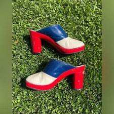 70s Vintage Red White and Blue Platform Clogs