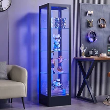 Lockable Steel Display Cabinet with RGB Light Glass 4-layer Bookshelf Adjustable