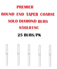 Premier Dental SOLO Premium Diamond Burs ROUND END TAPER 856L018C 25/PK USA