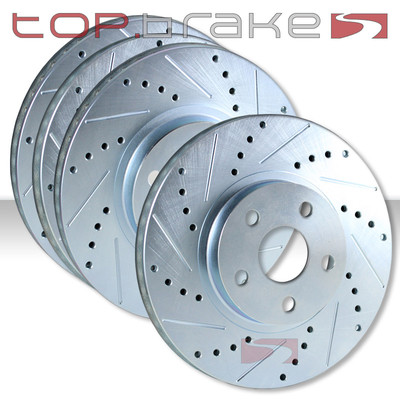 FRONT + REAR SET Performance Cross Drilled Slotted Brake Disc Rotors TBS35680
