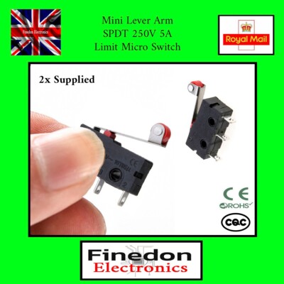2 Stck. Mini Micro Grenzwert Roller Hebelarm Schalter 250 V 5 A UK Verkäufer