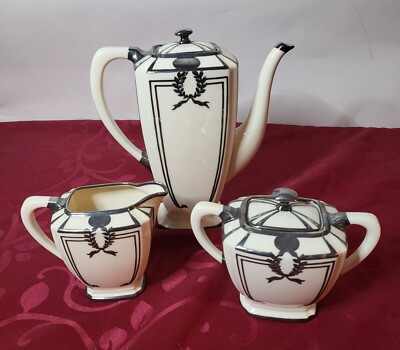 Antikes Lenox Belleek Silver Overlay Kaffeeservice 3 Teile