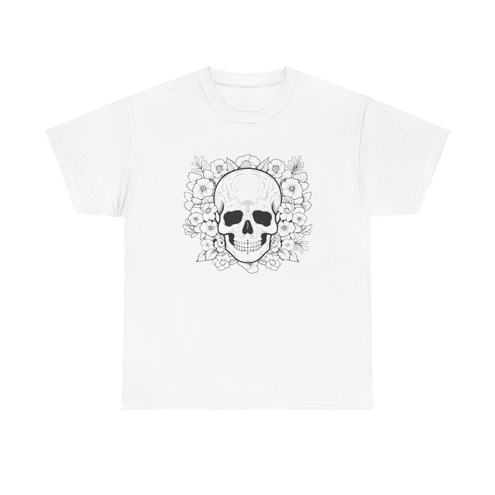 Floral Skull Graphic T-Shirt - cool roses flower vintage minimal art halloween