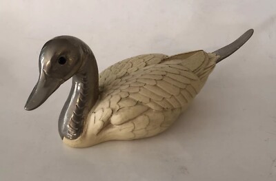 【ELLI MALEVOLTI 】エリー・マレヴォルティ・イタリア・手彫り・鴨 Vintage Elli Malevolti Duck Figurine Brass Accented Hand painted