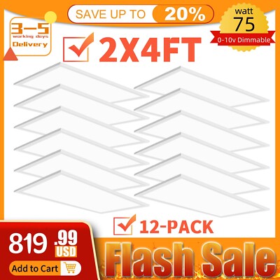 2X4 FT LED Flat Panel Light Fixture-75W,8400LM,Dimmable 0-10V Drop Ceiling Light