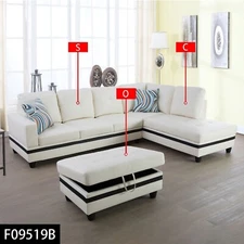 White And Black Semi PU Synthetic Leather 3-Piece Couch Living Room Sofa Set-F09