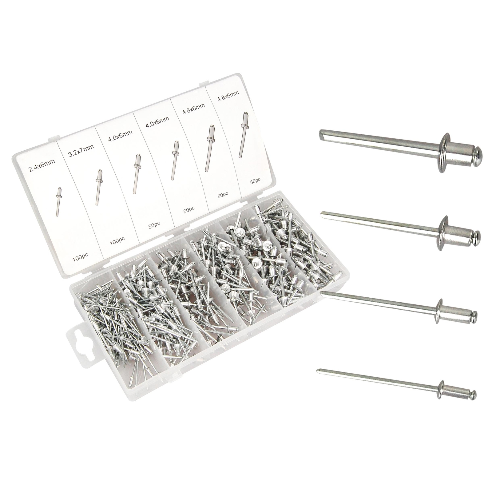 Rivetti Ciechi In Alluminio E Acciaio DIN 7337 - 6x12 Mm, 50 Pezzi, Argento, Per Lamiere E Fai Da Te