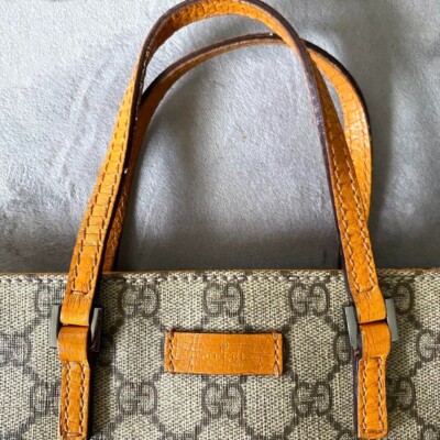 美品✨GUCCI トートバッグ　PVC GG柄　正規品 GUCCI GG Supreme PVC Leather mini Tote Bag beige orange made in