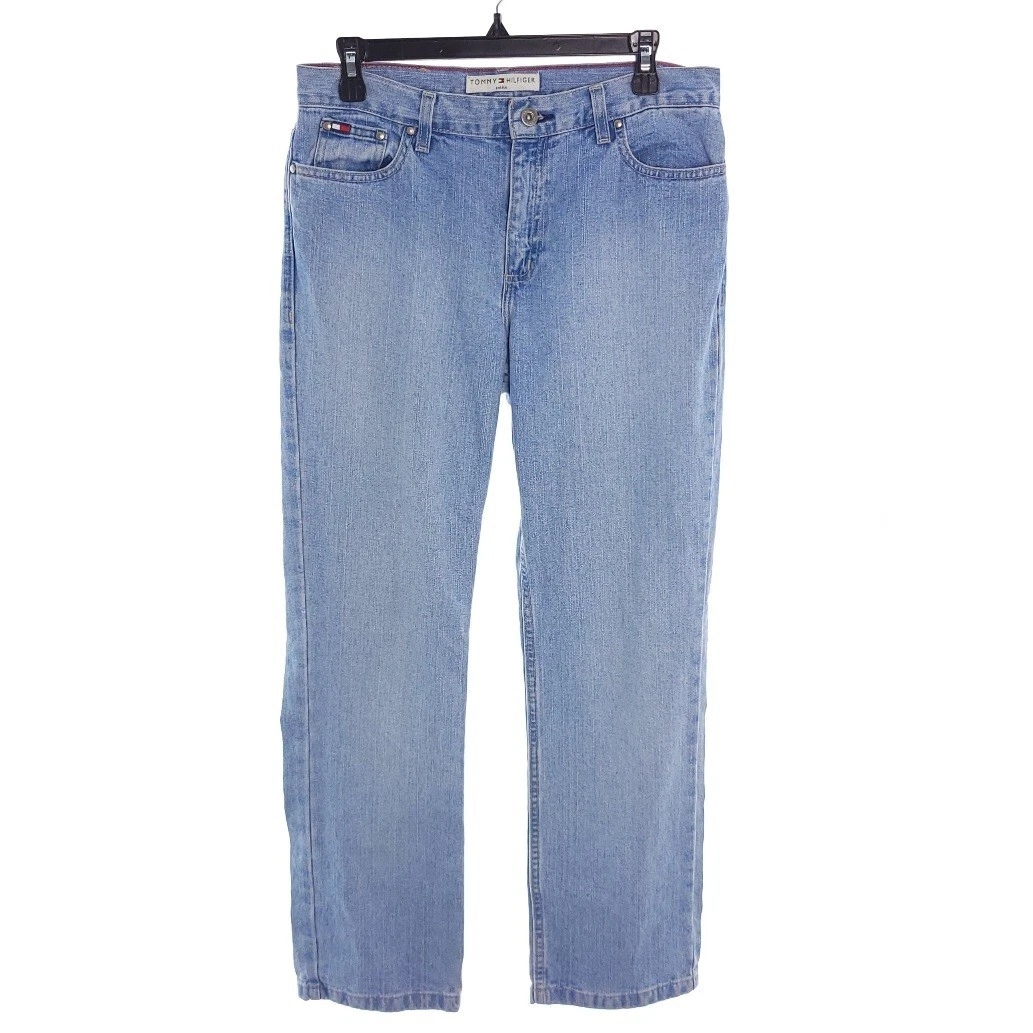 Tommy Hilfiger Womens Petite Classic Fit Straight Leg Blue Jeans