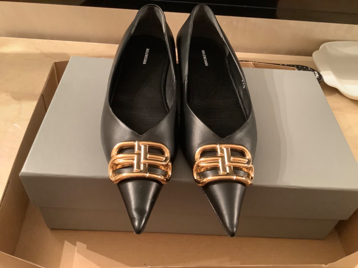 BALENCIAGAスクエアレザーシューズ Balenciaga Square Knife BB Leather Pointy Toe Ballerina Flats