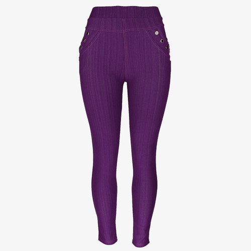 Women's Stretch Jeggings, Denim Look Pants with Embroidered Pocket & Zipper Trim - Picture 22 of 38