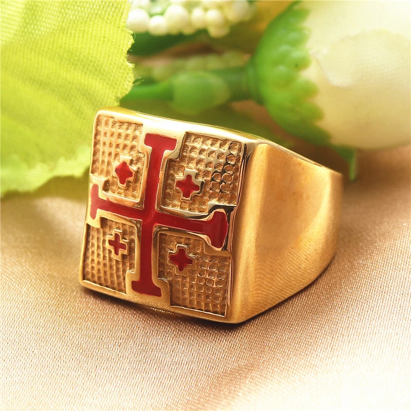 Anillo Cruz Caballeros Templarios Cruzadas De Colección Acero Inoxidable Anillo Motociclista Talla 7-13 Foto 3 de 4