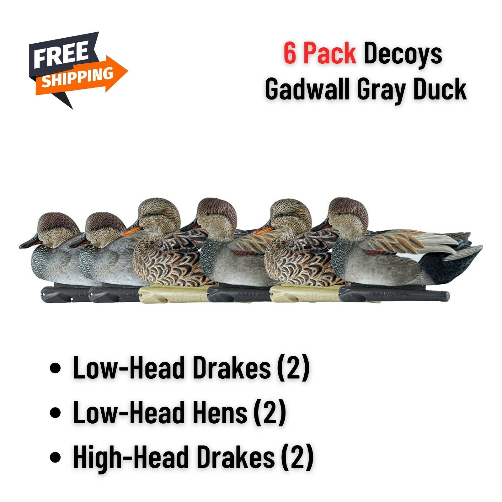 6pk Floating Replica Gadwall Gray Duck Decoys Realistic Waterfowl Hunting Game