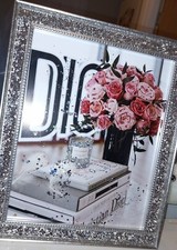 CRUSHED DIAMOND STUNNING Silver VASE ROSES GLITTER WHITE FLOWERS, SPARKLY