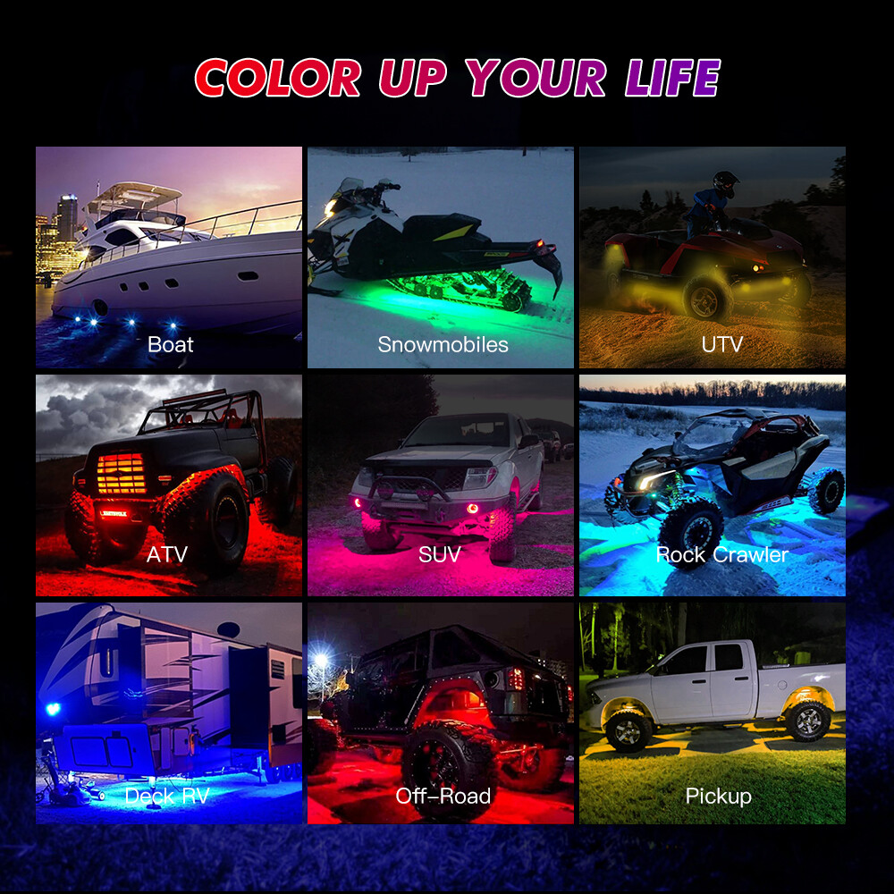 8x Pods LED RGB Rock Lights Lamp Kit For Can-Am Maverick X3 8x Pods LED RGB Rock Lights Lamp Kit For Can-Am Maverick X3
