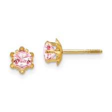 Madi K Kid's Earrings 14k Yellow Gold 4 mm Synthetic Oct Screwback